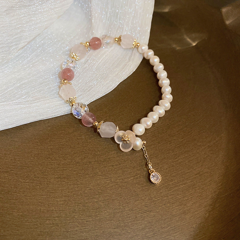 Wholesale Tide Elegant Pearl Crystal Jade Double Circle Bracelet Niche Personality Bracelet Fashion High Sense Bracelet